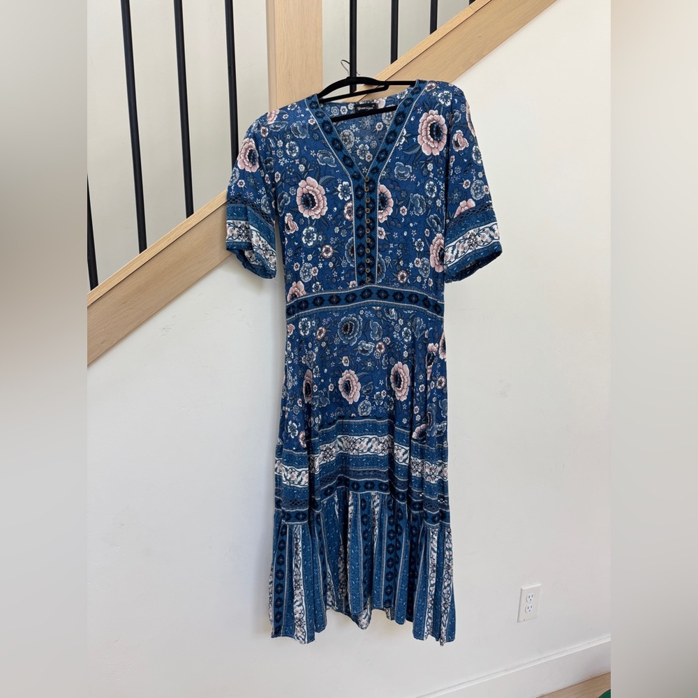 Bohemian Floral Blue Maxi Dress